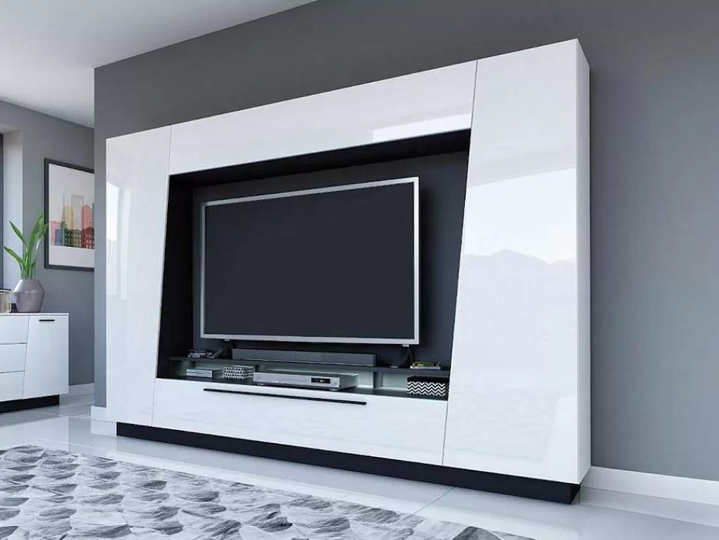 Móvel De Tv*Vente-unique Móvel De Tv Com Espacos De Arrumação E Com Leds - Mdf Lacado A Branco - Chace