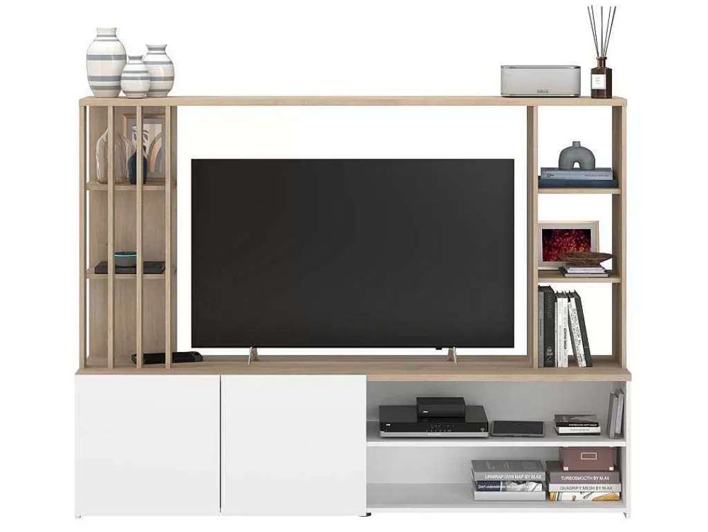Móvel De Tv*Vente-unique Móvel De Tv Com Espacos De Arrumação, Natural E Branco - Gorbella