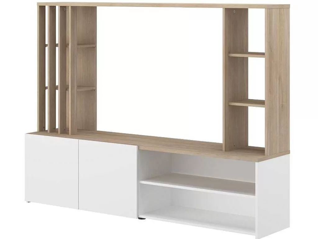 Móvel De Tv*Vente-unique Móvel De Tv Com Espacos De Arrumação, Natural E Branco - Gorbella