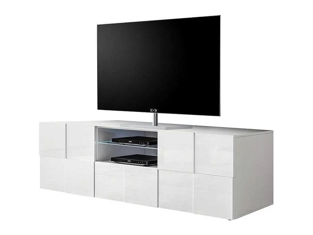 Móvel De Tv*Vente-unique Móvel De Tv Lacado A Branco Com Leds, 2 Portas E 1 Gaveta - Calisto