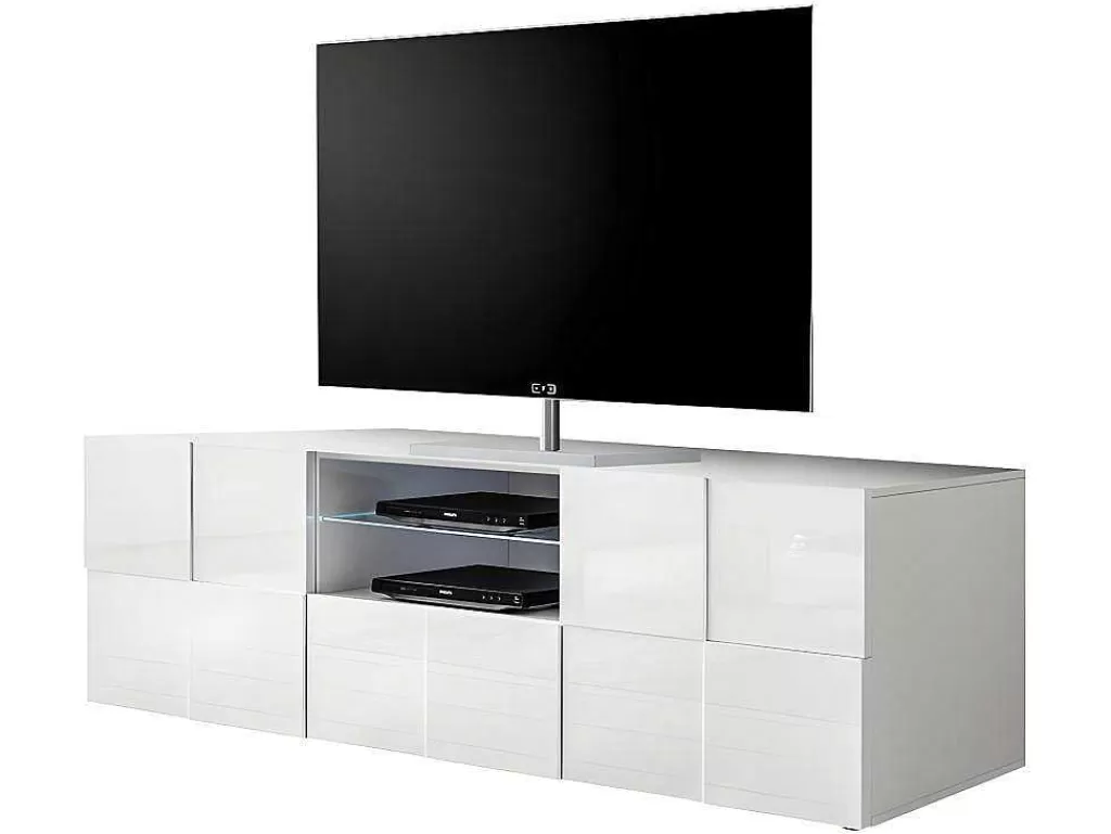 Móvel De Tv*Vente-unique Móvel De Tv Lacado A Branco Com Leds, 2 Portas E 1 Gaveta - Calisto