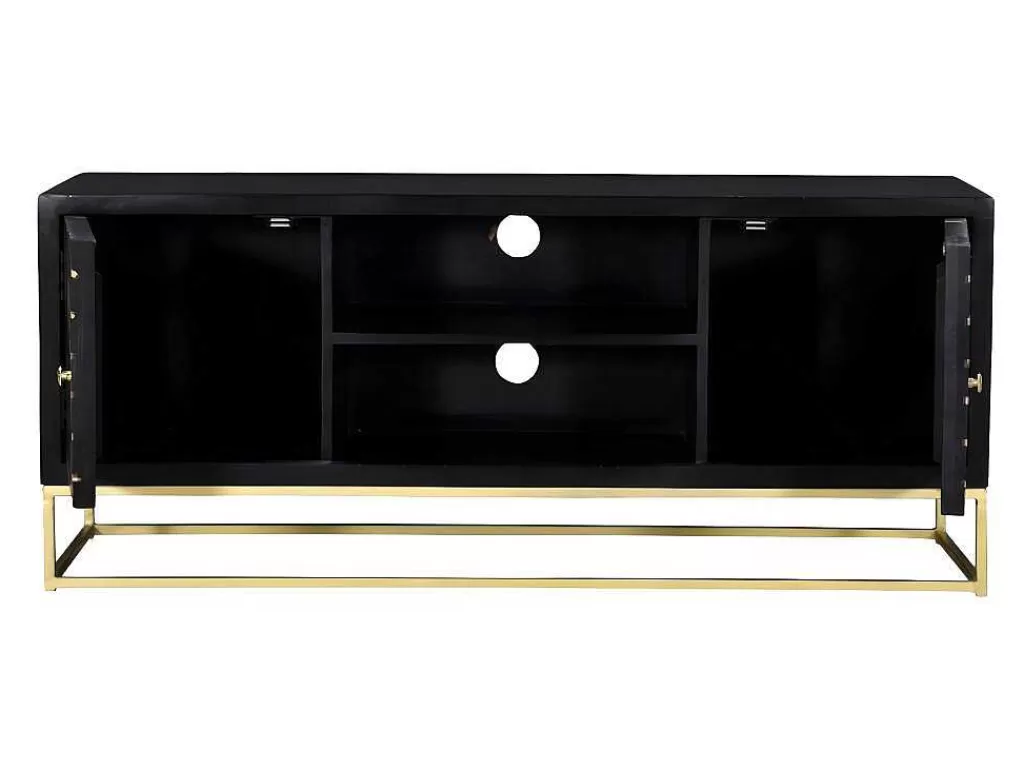Móvel De Tv*Vente-unique Móvel De Tv Prismin - 2 Portas E 2 Nichos - Mangueira E Metal - Preto