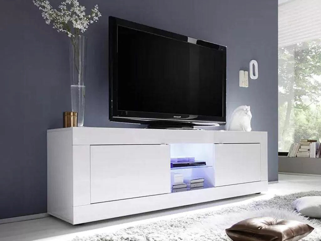Promoções Sala*Vente-unique Móvel Para Tv Com Leds E 2 Portas Disponivel Em Branco Lacado - Comete