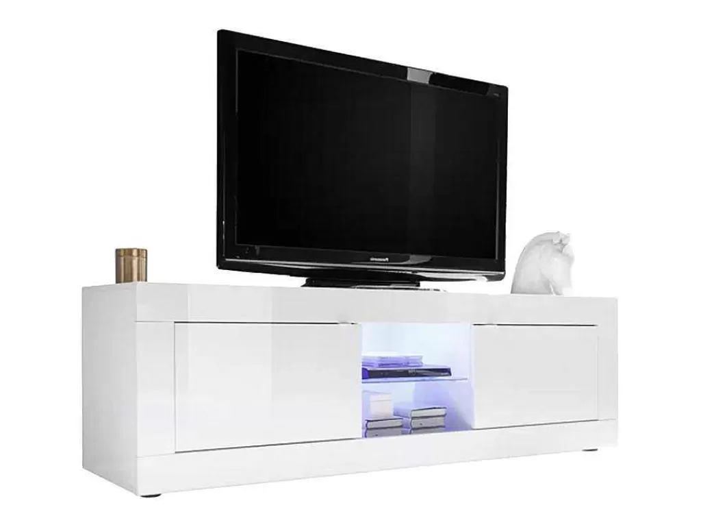 Promoções Sala*Vente-unique Móvel Para Tv Com Leds E 2 Portas Disponivel Em Branco Lacado - Comete