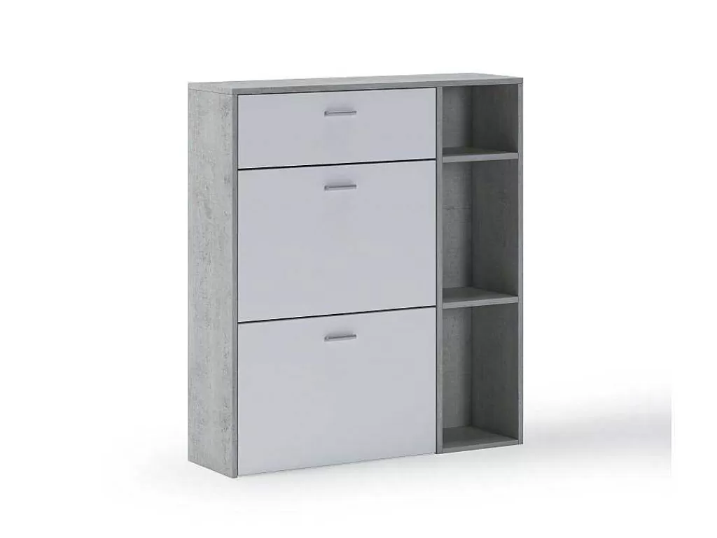 Sapateira*Skraut Home Móvel Sapateiro Estrutura Cor Cemento, Branco Mate Nas 2 Portas Basculantes E Na Gaveta