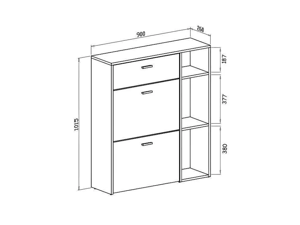 Sapateira*Skraut Home Móvel Sapateiro Estrutura Cor Cemento, Branco Mate Nas 2 Portas Basculantes E Na Gaveta