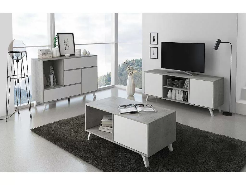 Sapateira*Skraut Home Móvel Sapateiro Estrutura Cor Cemento, Branco Mate Nas 2 Portas Basculantes E Na Gaveta