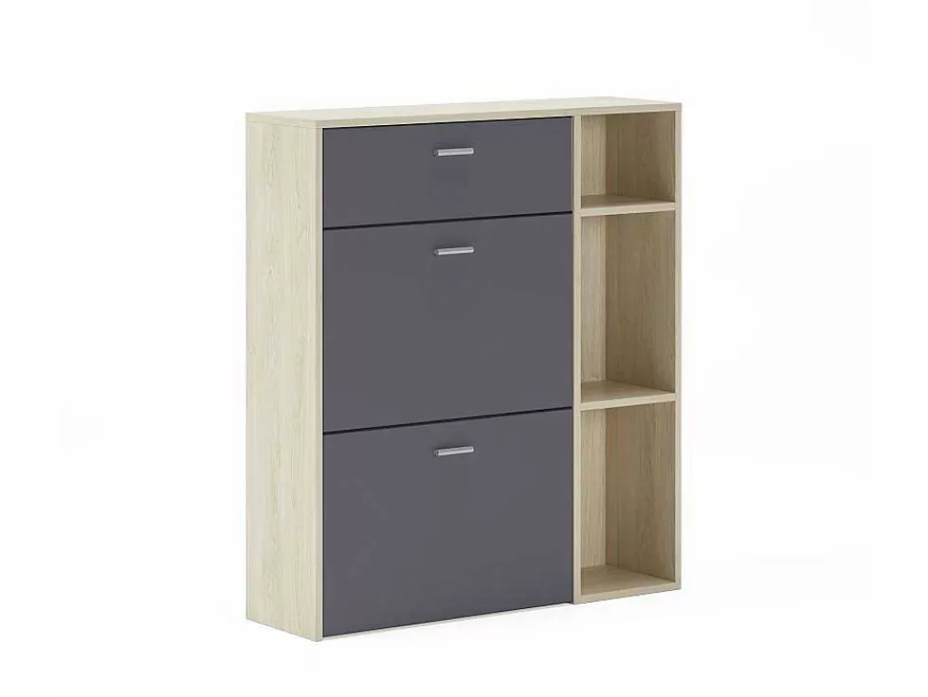 Sapateira*Skraut Home Móvel Sapateiro Estrutura De Cor Carvalho, Cor Cinzento Antracite, 2 Portas E Na Gaveta