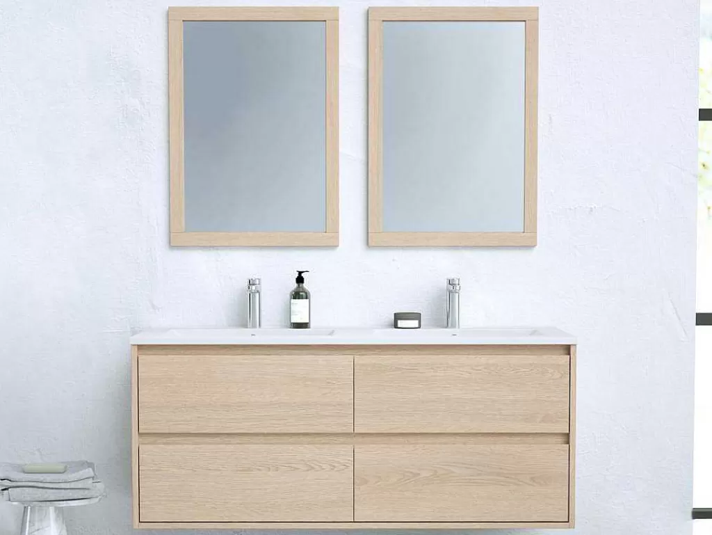 Móvel Lavatório Duplo*Vente-unique Móvel Suspenso De Casa De Banho Com Lavatório De Encastrar E Espelhos, Folha De Carvalho, 120 Cm - Milipam
