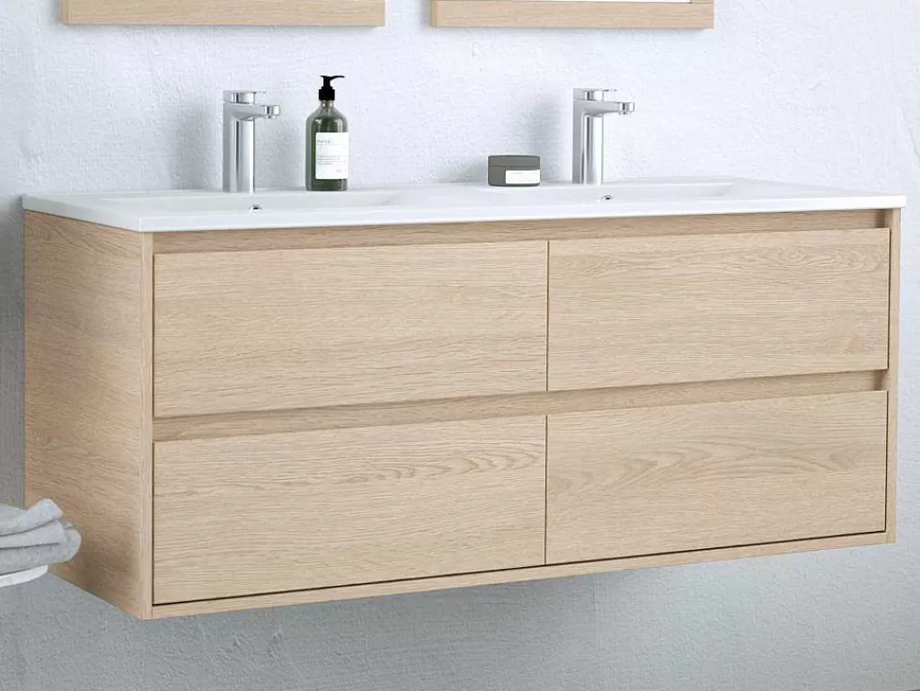 Móvel Lavatório Duplo*Vente-unique Móvel Suspenso De Casa De Banho Com Lavatório De Encastrar, Folha De Carvalho, 120 Cm - Milipam