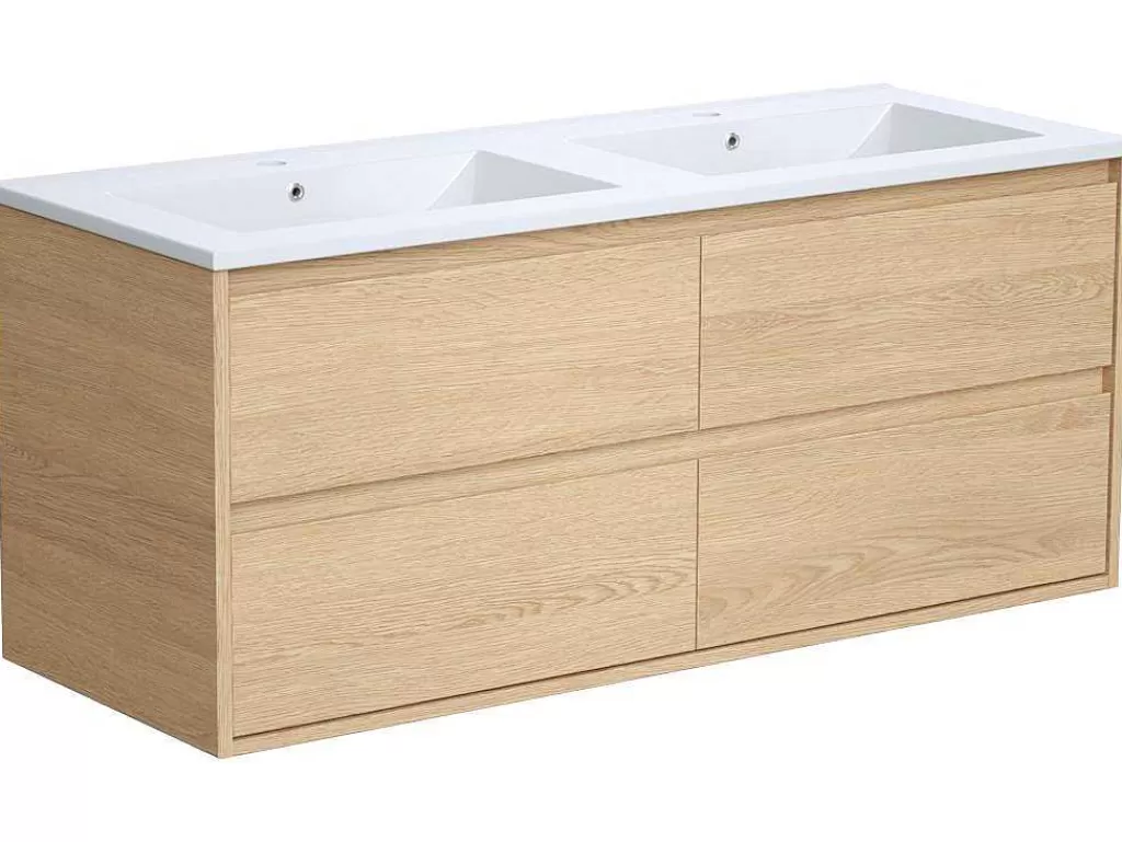 Móvel Lavatório Duplo*Vente-unique Móvel Suspenso De Casa De Banho Com Lavatório De Encastrar, Folha De Carvalho, 120 Cm - Milipam