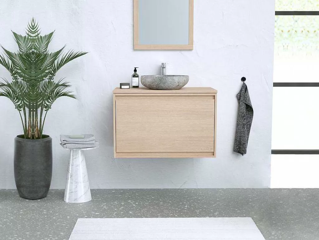 Promoções Casa De Banho & Bem-Estar*Vente-unique Móvel Suspenso De Casa De Banho Com Lavatório De Pedra, Folha De Carvalho, 80 Cm - Mesliva