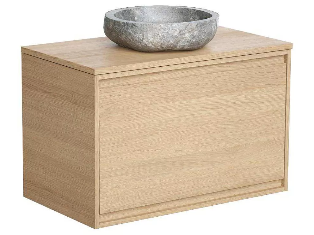 Promoções Casa De Banho & Bem-Estar*Vente-unique Móvel Suspenso De Casa De Banho Com Lavatório De Pedra, Folha De Carvalho, 80 Cm - Mesliva