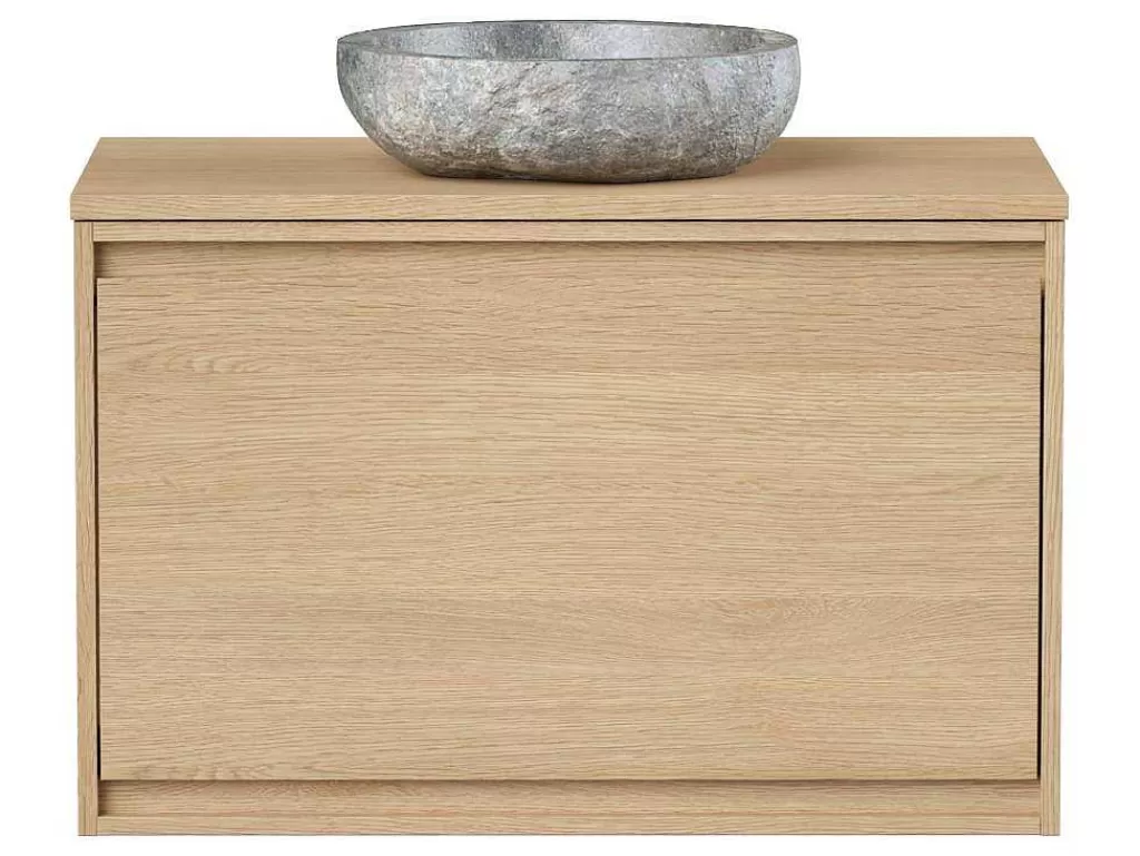 Promoções Casa De Banho & Bem-Estar*Vente-unique Móvel Suspenso De Casa De Banho Com Lavatório De Pedra, Folha De Carvalho, 80 Cm - Mesliva