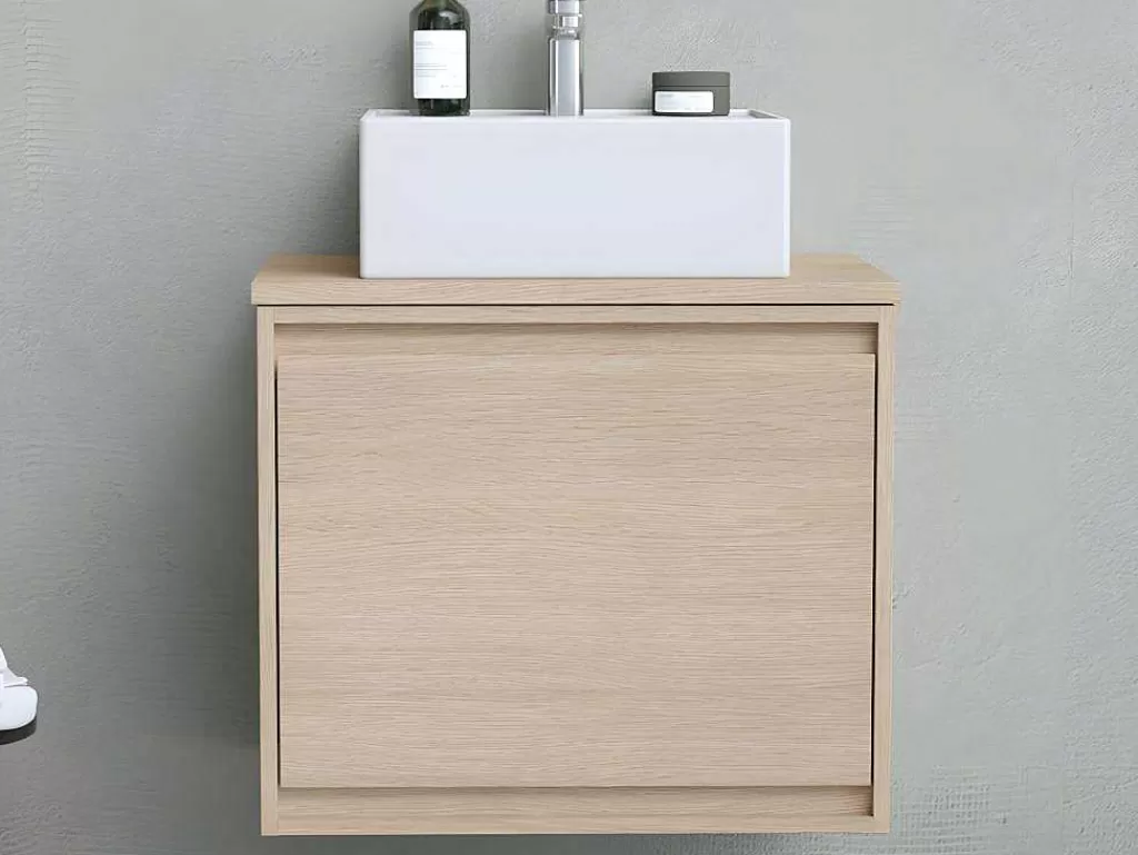 Móvel Lavatório Individual*Vente-unique Móvel Suspenso De Casa De Banho Com Lavatório De Pousar, Folha De Carvalho, 60 Cm - Mesliva