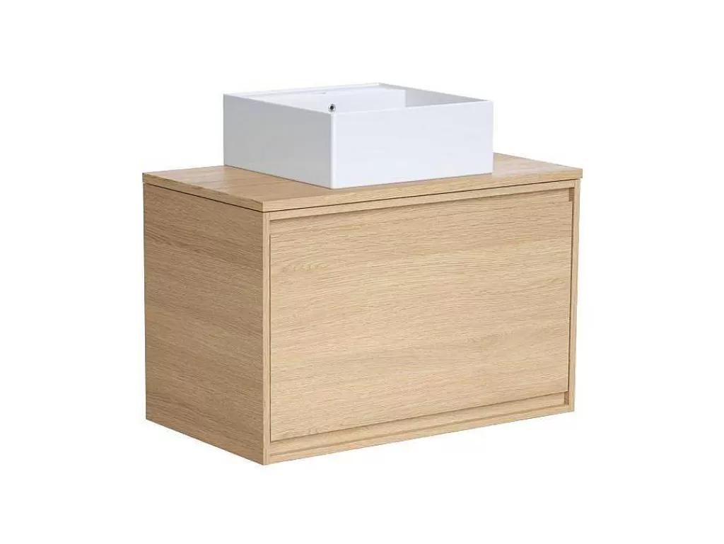 Móvel Lavatório Individual*Vente-unique Móvel Suspenso De Casa De Banho Com Lavatório De Pousar, Folha De Carvalho, 80 Cm - Mesliva