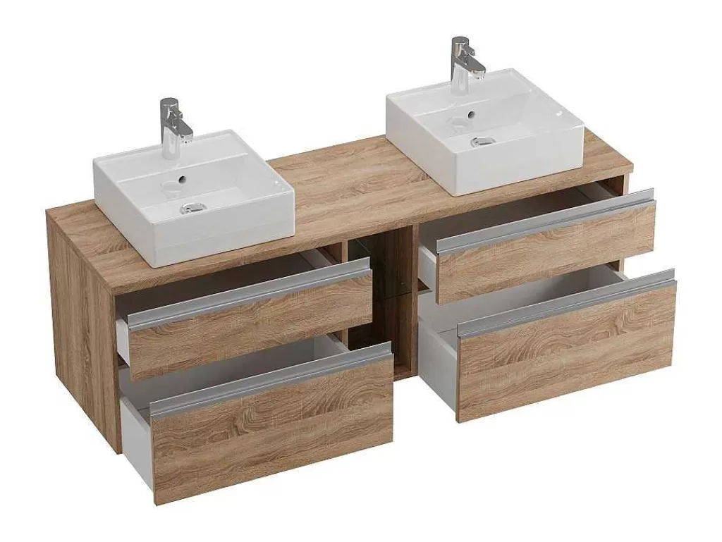 Móvel Lavatório Duplo*Vente-unique Móvel Suspenso De Casa De Banho Com Lavatório Duplo Cor Natural Clara 150 Cm - Magdalena Ii