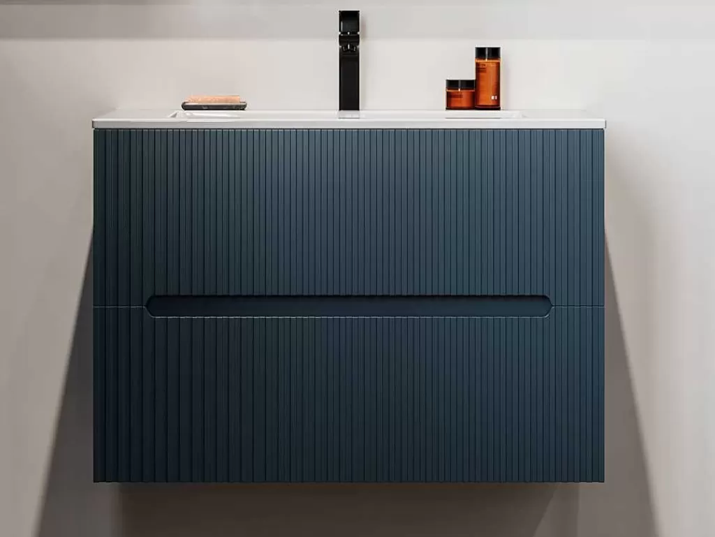 Móvel Lavatório Individual*Vente-unique Móvel Suspenso De Casa De Banho Com Lavatório Embutido Listra Azul 80 Cm - Pavani