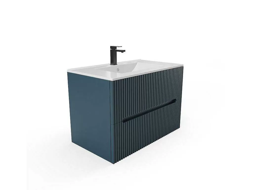 Móvel Lavatório Individual*Vente-unique Móvel Suspenso De Casa De Banho Com Lavatório Embutido Listra Azul 80 Cm - Pavani