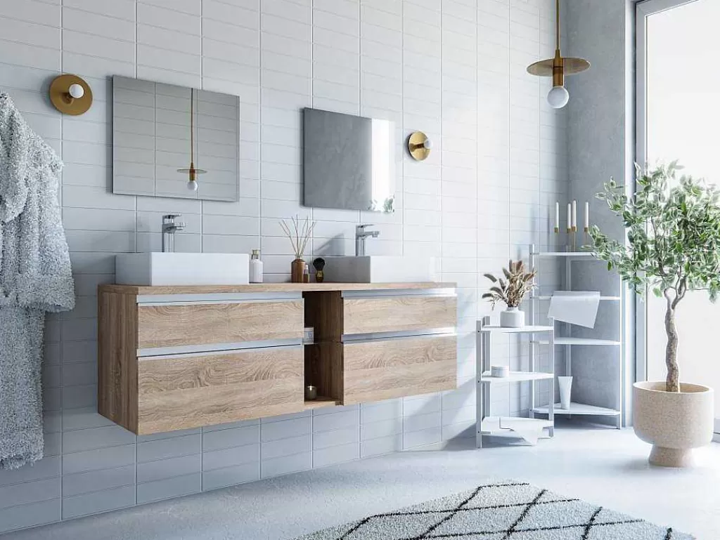 Móvel Para Lavatório*Vente-unique Móvel Suspenso De Casa De Banho Cor Natural Clara 150 Cm - Magdalena Ii