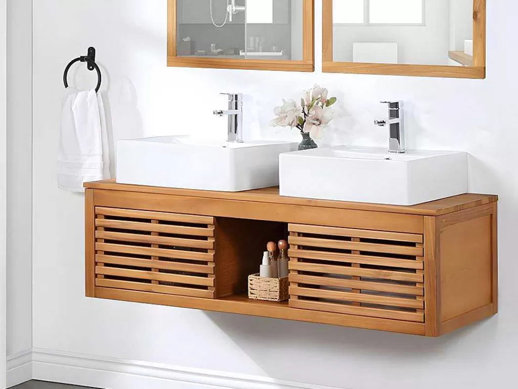 Móvel Lavatório Duplo*Vente-unique Móvel Suspenso De Casa De Banho Em Madeira De Acacia Com Lavatório Duplo E Espelhos De 130 Cm - Penebel