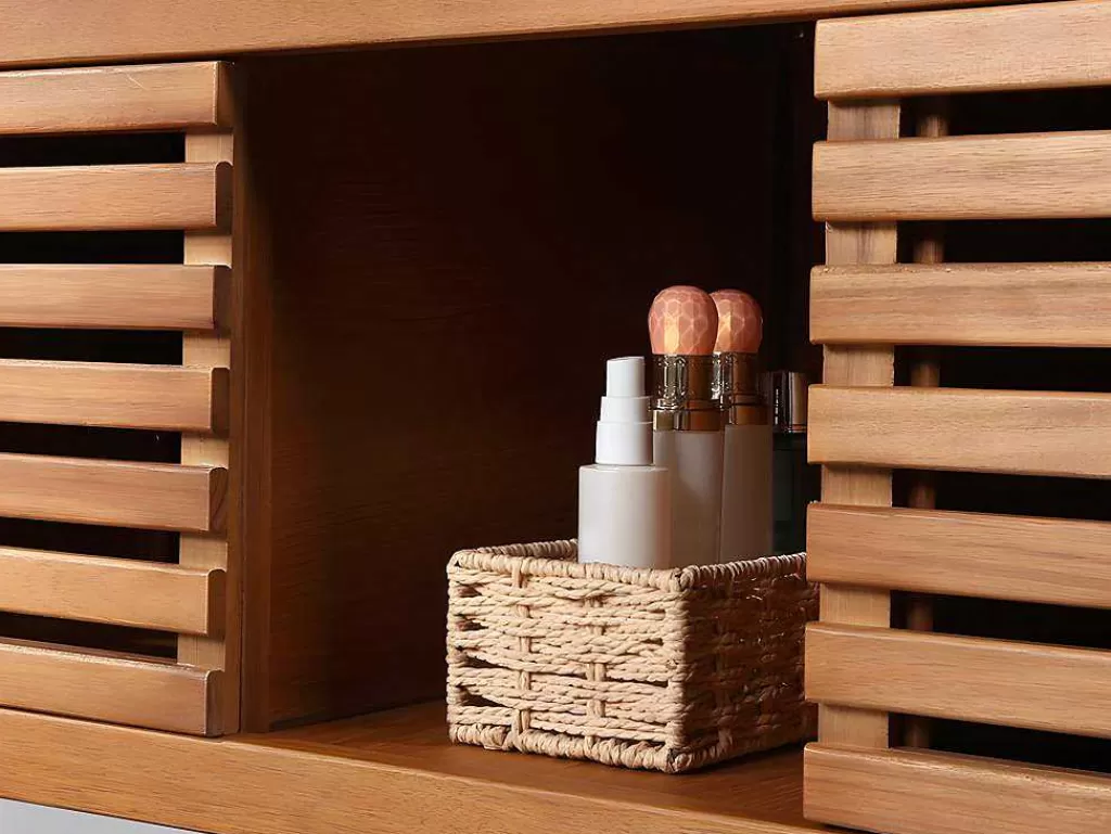 Móvel Lavatório Duplo*Vente-unique Móvel Suspenso De Casa De Banho Em Madeira De Acacia Com Lavatório Duplo E Espelhos De 130 Cm - Penebel