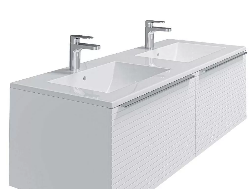 Móvel Lavatório Duplo*Vente-unique Móvel Suspenso De Casa De Banho Estriado Branco Com Lavatório Duplo De Encastrar 120 Cm - Latoma