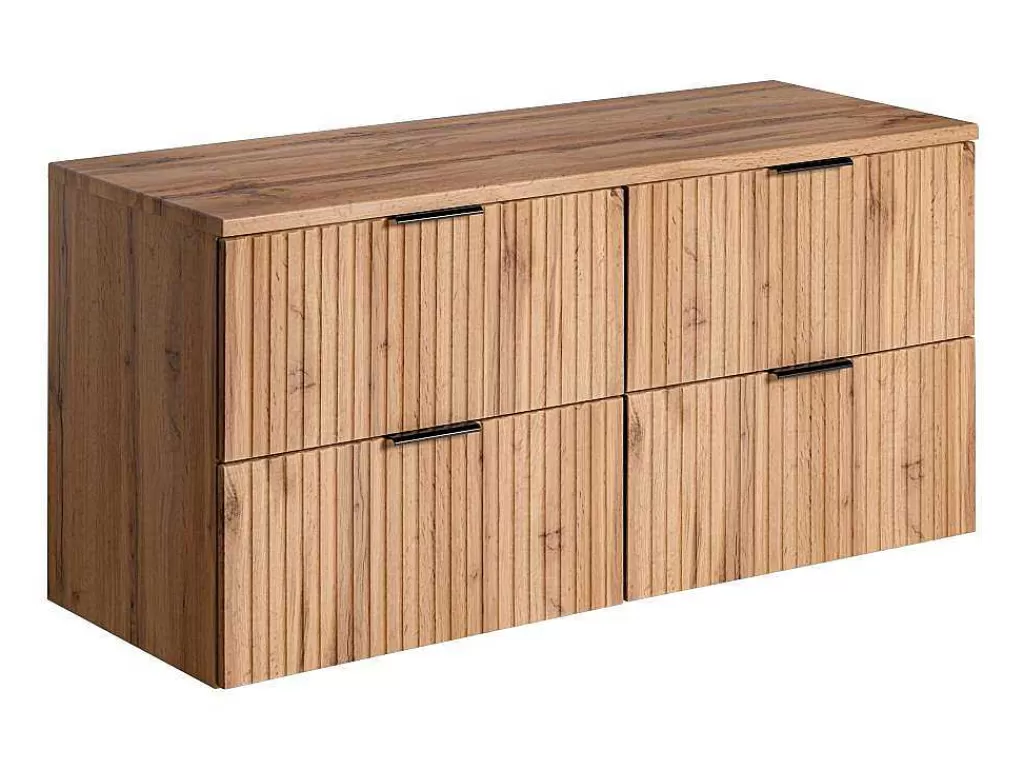 Móvel Para Lavatório*Vente-unique Móvel Suspenso Estriado Com Tampo Para Lavatório Natural Claro C120 Cm - Zevara