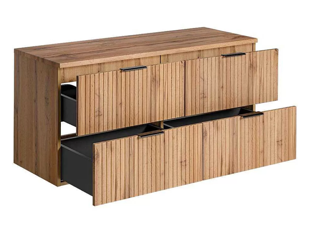 Móvel Para Lavatório*Vente-unique Móvel Suspenso Estriado Com Tampo Para Lavatório Natural Claro C120 Cm - Zevara