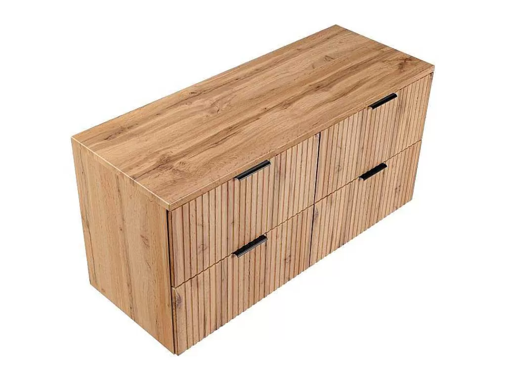 Móvel Para Lavatório*Vente-unique Móvel Suspenso Estriado Com Tampo Para Lavatório Natural Claro C120 Cm - Zevara