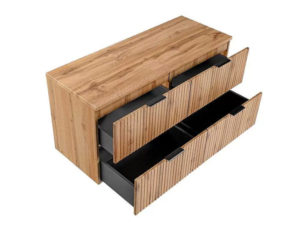 Móvel Para Lavatório*Vente-unique Móvel Suspenso Estriado Com Tampo Para Lavatório Natural Claro C120 Cm - Zevara