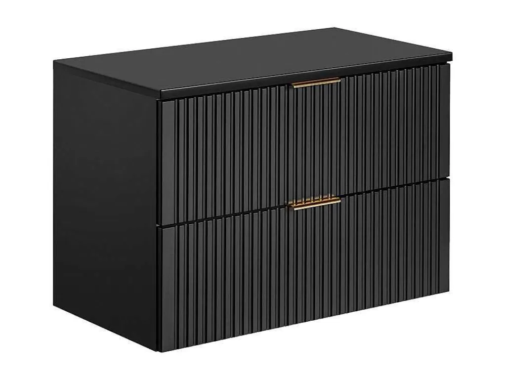 Promoções Casa De Banho & Bem-Estar*Vente-unique Móvel Suspenso Estriado Com Tampo Para Lavatório Preto C80 Cm - Zevara