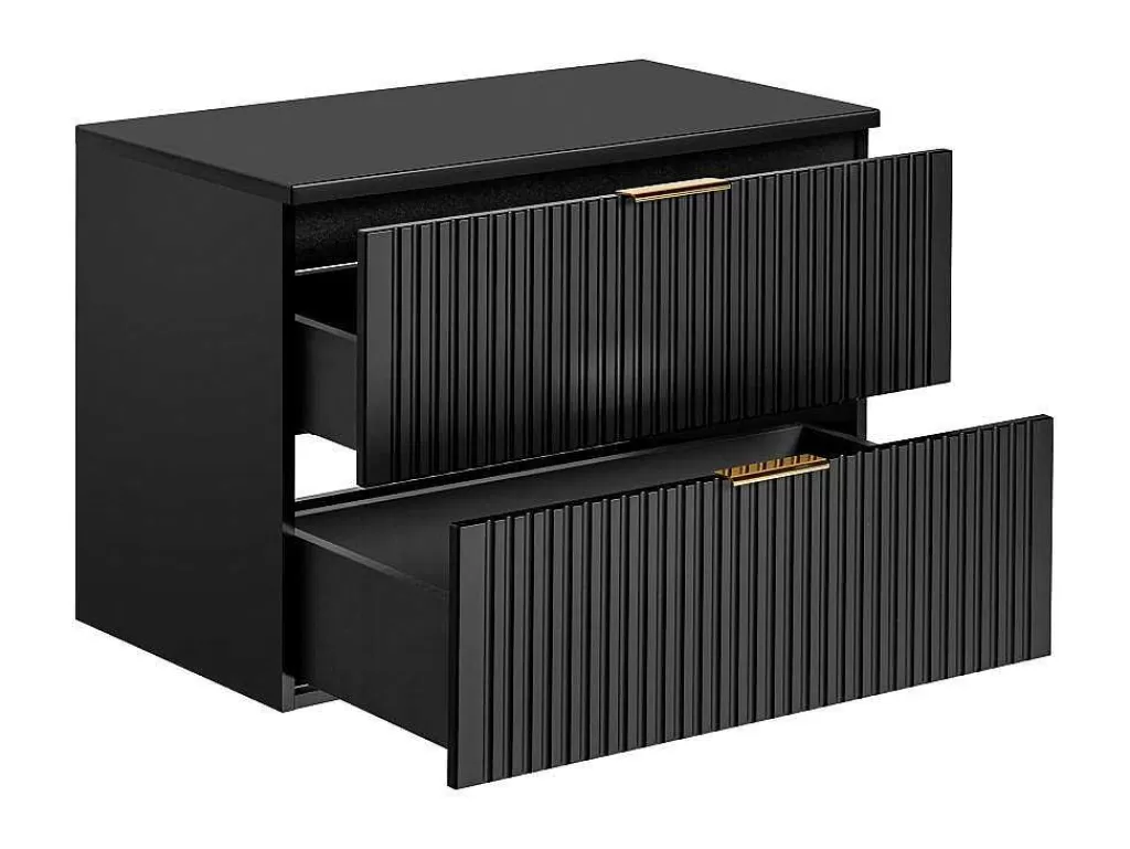 Promoções Casa De Banho & Bem-Estar*Vente-unique Móvel Suspenso Estriado Com Tampo Para Lavatório Preto C80 Cm - Zevara