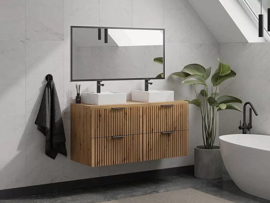 Móvel Para Lavatório*Vente-unique Móvel Suspenso Estriado Para Lavatório Natural Claro C120 Cm - Zevara