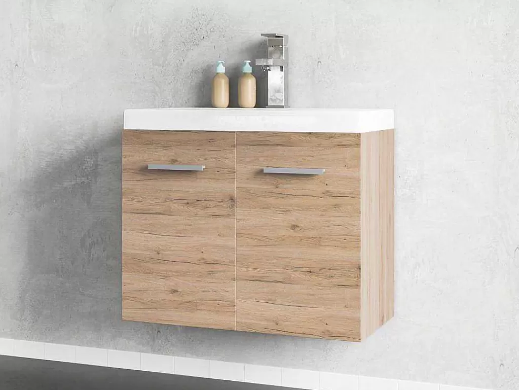 Promoções Casa De Banho & Bem-Estar*Vente-unique Móvel Suspenso Lavatório Individual Cor Natural Claro 60 Cm - Laurine