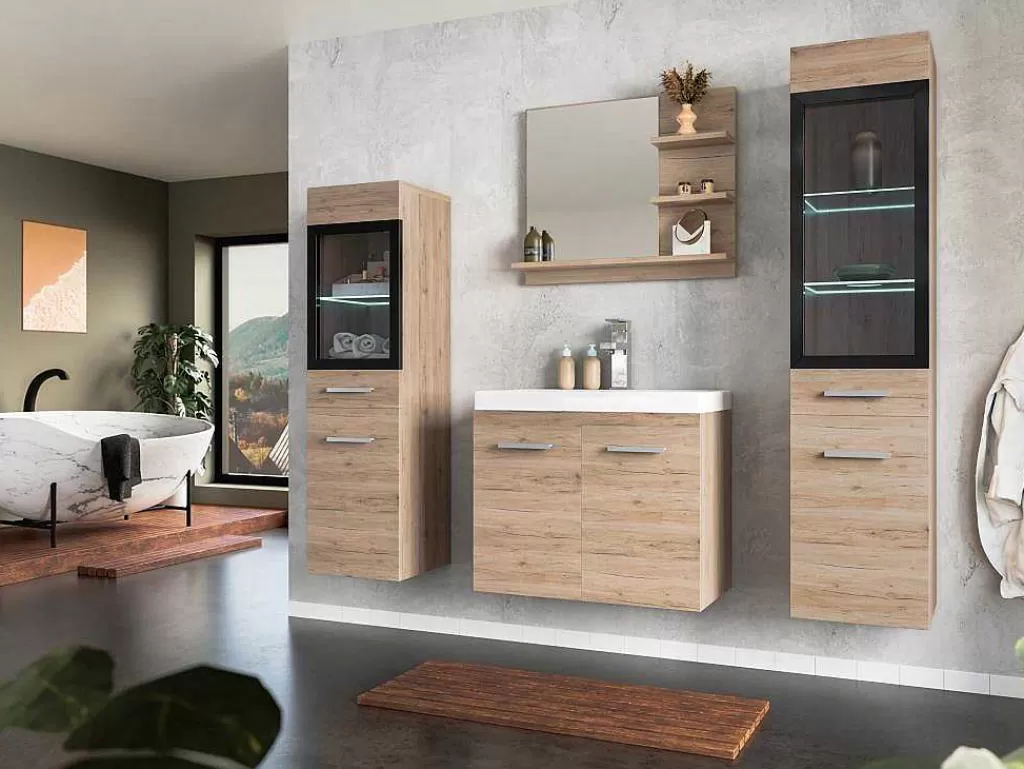 Promoções Casa De Banho & Bem-Estar*Vente-unique Móvel Suspenso Lavatório Individual Cor Natural Claro 60 Cm - Laurine