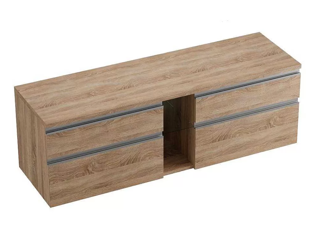 Móvel Lavatório Duplo*Vente-unique Móvel Suspenso Para Casa De Banho Com Dupla Pia E Espelhos - Cor Natural Clara - 150 Cm - Magdalena Ii