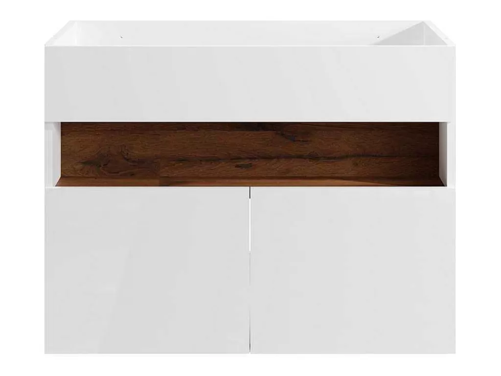 Móvel Para Lavatório*Vente-unique Móvel Suspenso Para Colocar Sob O Lavatório Com Leds, Branco E Natural Escuro C80 Cm - Pozega