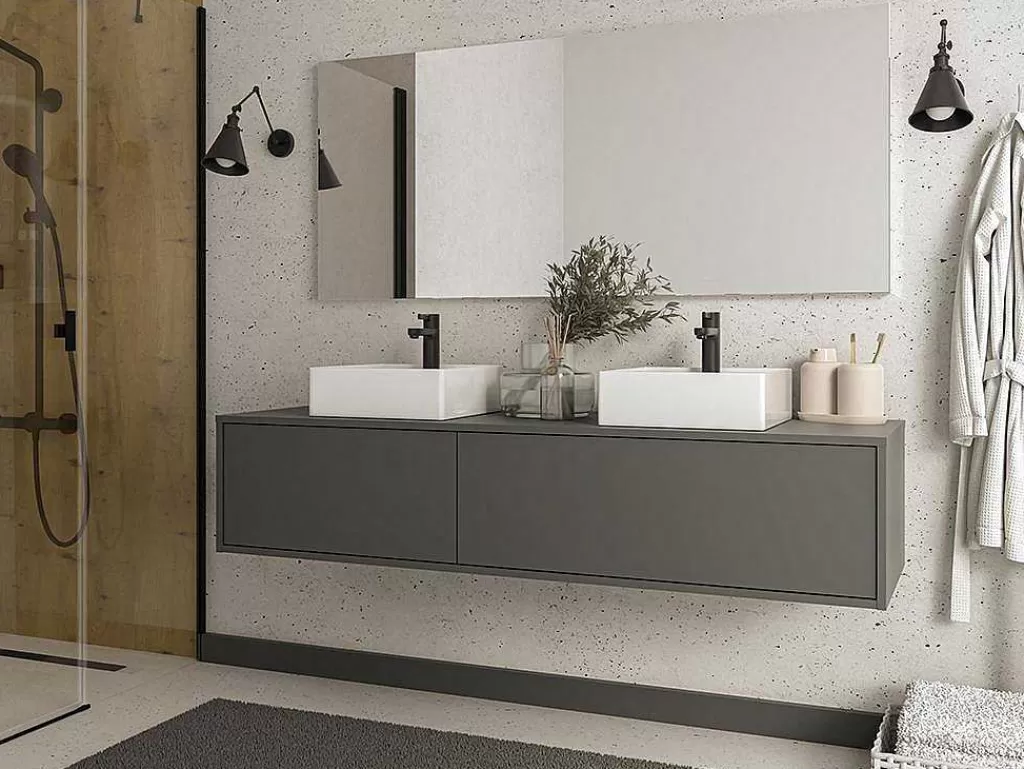 Móvel Para Lavatório*Vente-unique Móvel Suspenso Para Colocar Sob O Lavatório Cor Cinza Antracite C150 Cm - Isaure Ii