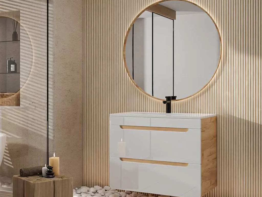 Móvel Para Lavatório*Vente-unique Móvel Suspenso Para Colocar Sob O Lavatório Cor Natural E Branca 80 Cm - Aruba