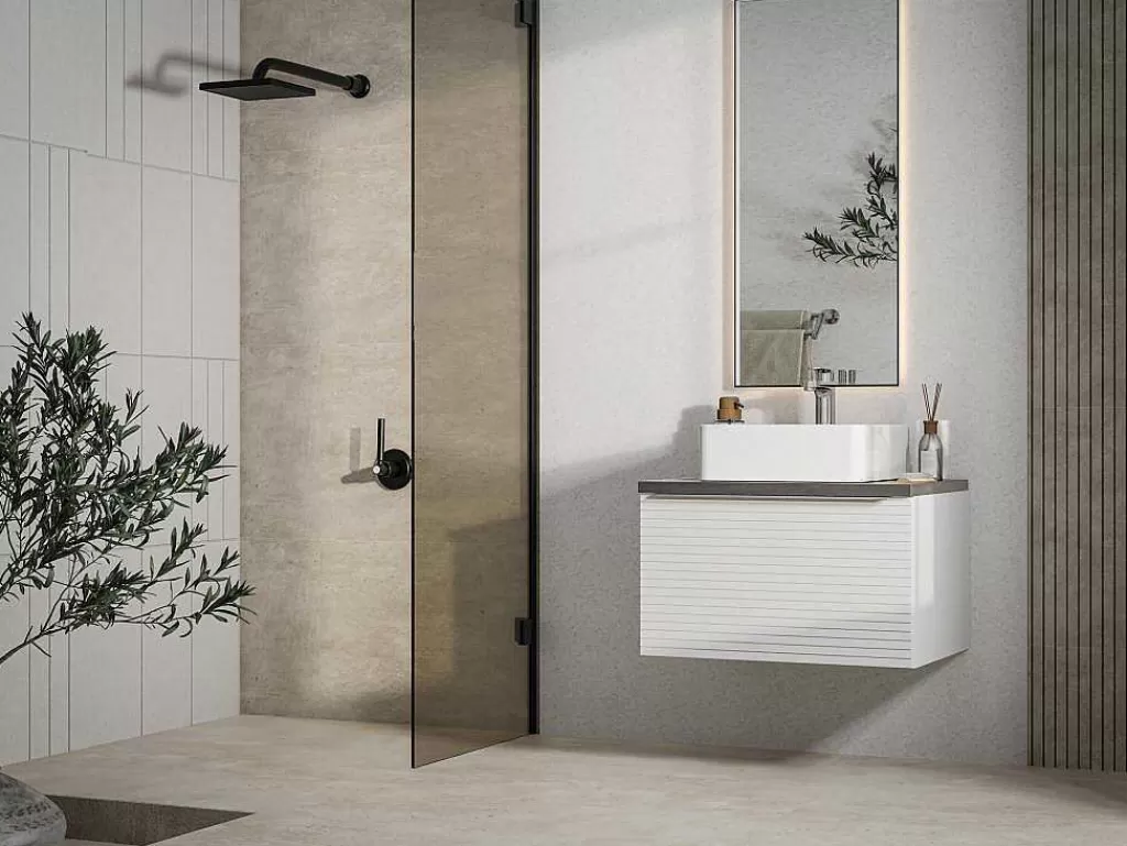 Móvel Para Lavatório*Vente-unique Móvel Suspenso Para Colocar Sob O Lavatório Estriado Branco 60 Cm - Latoma