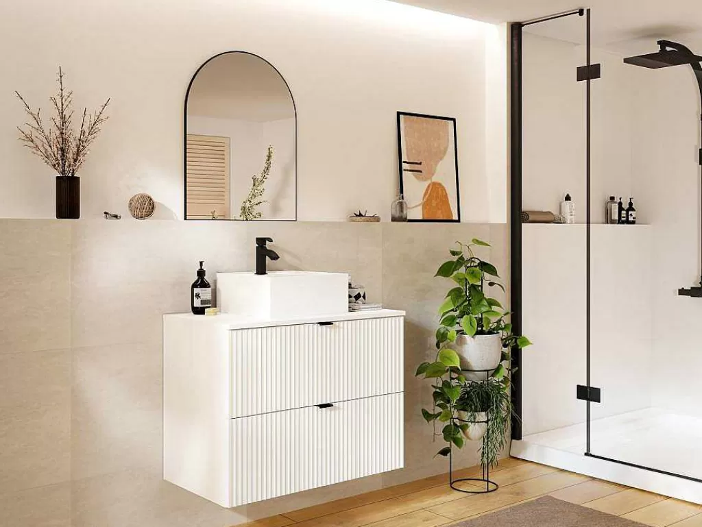 Móvel Para Lavatório*Vente-unique Móvel Suspenso Para Colocar Sob O Lavatório Estriado Branco C80 Cm - Zevini