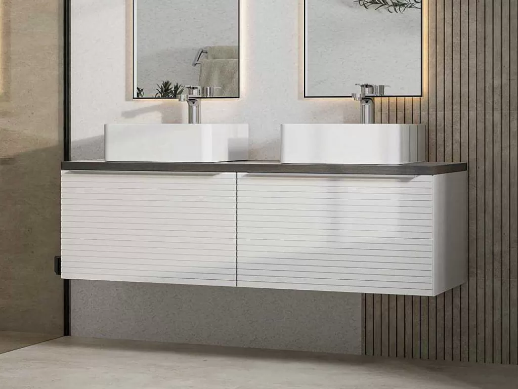 Móvel Para Lavatório*Vente-unique Móvel Suspenso Para Colocar Sob O Lavatório Estriado Branco Com Tampo 120 Cm - Latoma