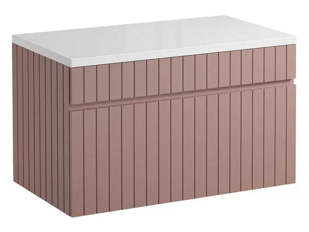 Móvel Para Lavatório*Vente-unique Móvel Suspenso Para Colocar Sob O Lavatório Estriado Cor-De-Rosa Com Tampo 80 Cm - Satara