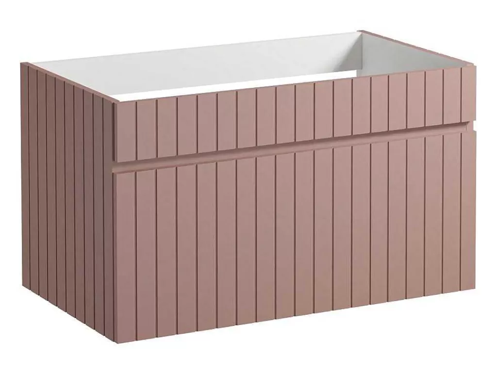 Móvel Para Lavatório*Vente-unique Móvel Suspenso Para Colocar Sob O Lavatório Estriado Cor-De-Rosa Com Tampo 80 Cm - Satara