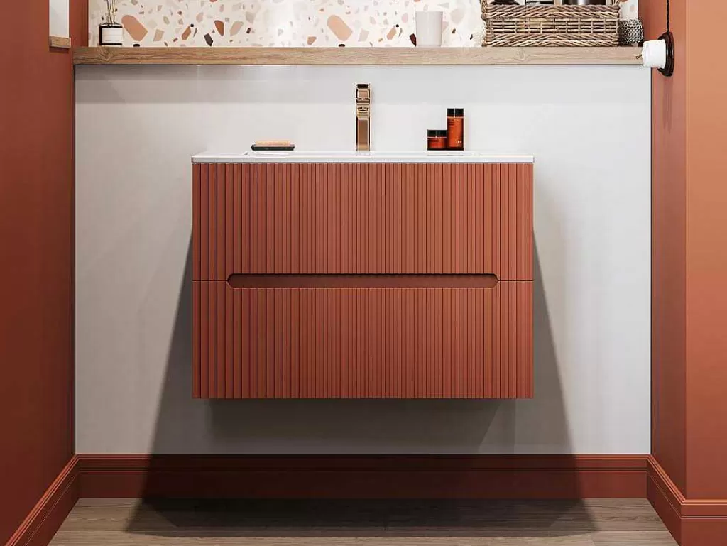 Móvel Para Lavatório*Vente-unique Móvel Suspenso Para Colocar Sob O Lavatório Estriado Terracota 80 Cm - Pavani