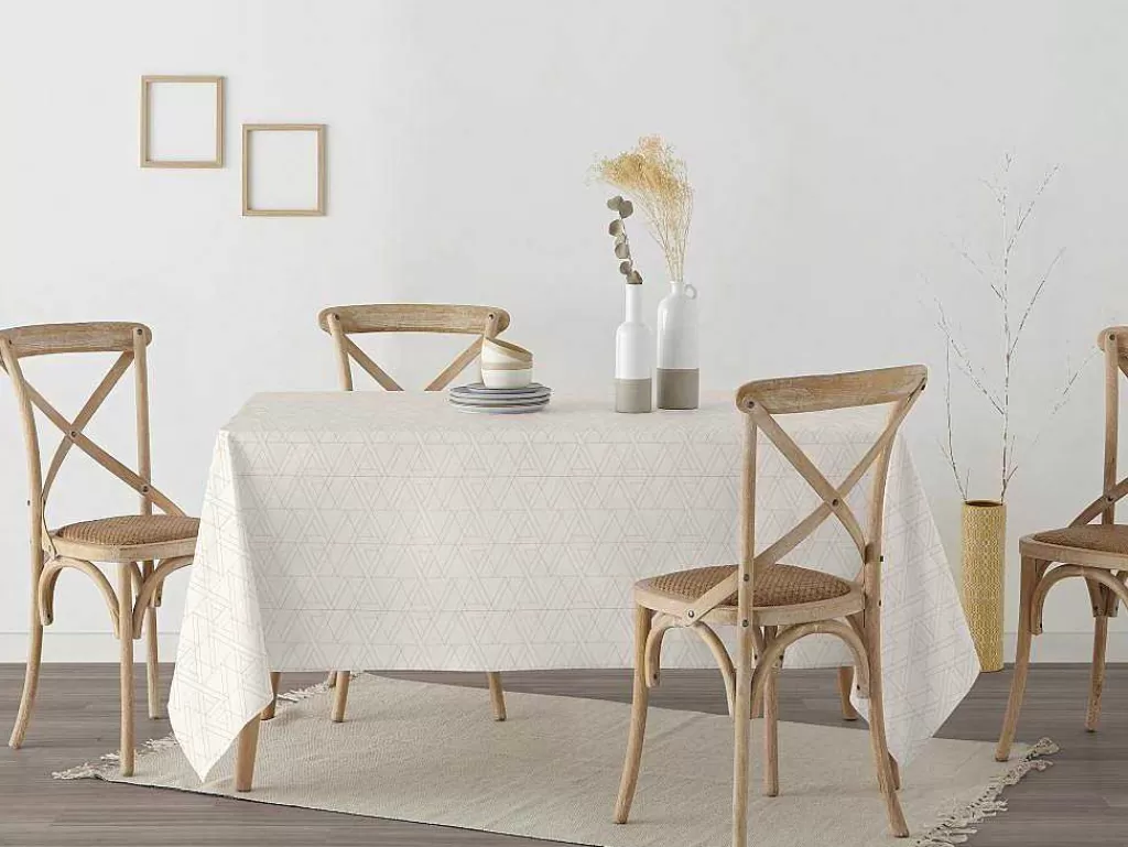Têxteis De Mesa*Purline Nappe Anti-Taches 100% Coton 1 Piece Beige A Lignes Fondues 100X140