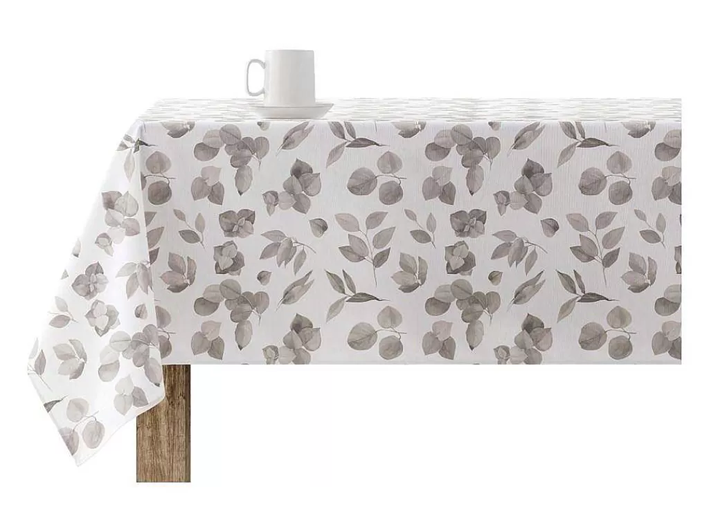 Têxteis De Mesa*Purline Nappe Anti-Taches 100% Coton 1 Piece Blanc A Feuilles Grises 200X140