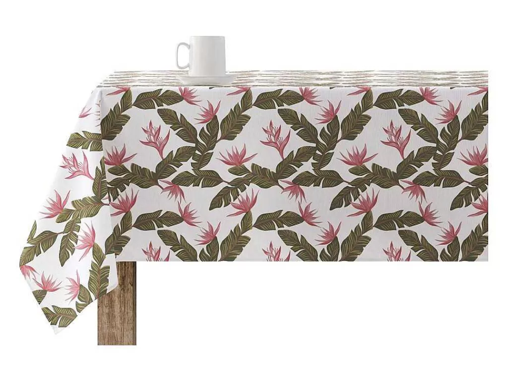 Têxteis De Mesa*Purline Nappe Anti-Taches 100% Coton 1 Piece Blanc A Motifs Vegetaux 300X140