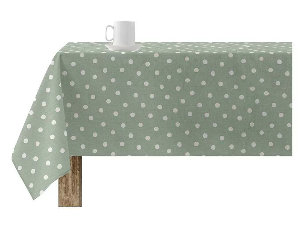 Têxteis De Mesa*Purline Nappe Anti-Taches 100% Coton 1 Piece Vert A Pois Blancs 140X140